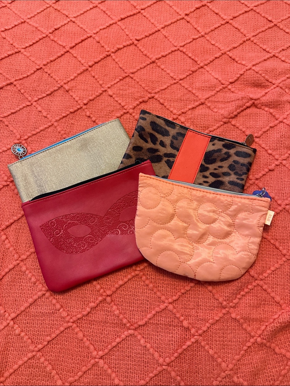 ipsy Cosmetic Pouch Set in Red, Coral, Gold & Leopard